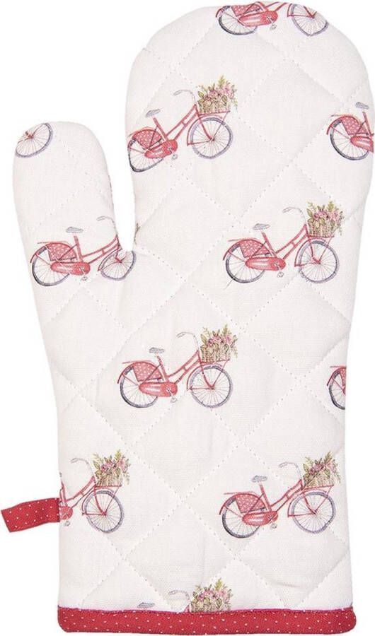 Clayre & Eef Ovenwant 18x30 cm Rood Wit Katoen Fiets Ovenhandschoen
