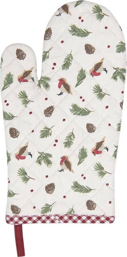 Clayre & Eef Ovenwant 18x30 cm Rood Wit Katoen Vogel Ovenhandschoen