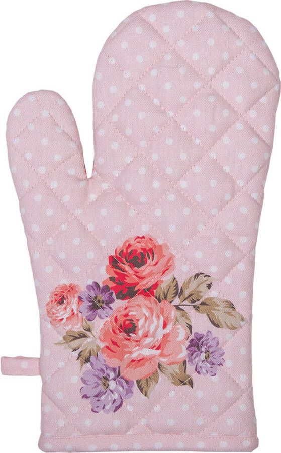 Clayre & Eef Ovenwant 18x30 cm Roze Paars Katoen Rozen Ovenhandschoen