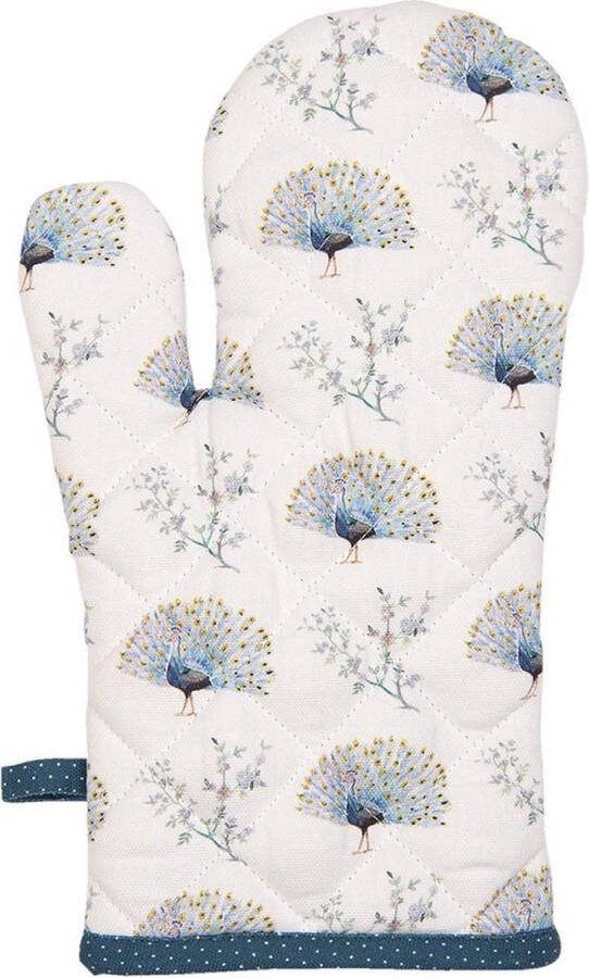 Clayre & Eef Ovenwant 18x30 cm Wit Blauw Katoen Pauw Ovenhandschoen
