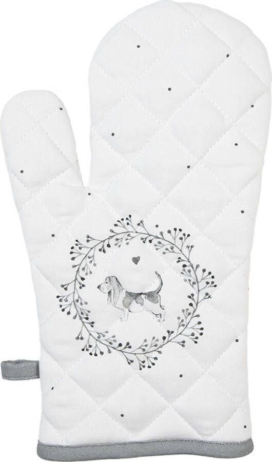 Clayre & Eef Ovenwant 18x30 cm Wit Grijs Katoen Hond Wit