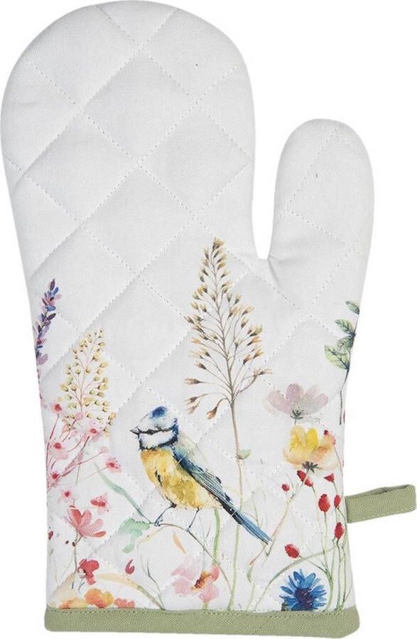 Clayre & Eef Ovenwant 18x30 cm Wit Groen Katoen Bloemen Ovenhandschoen