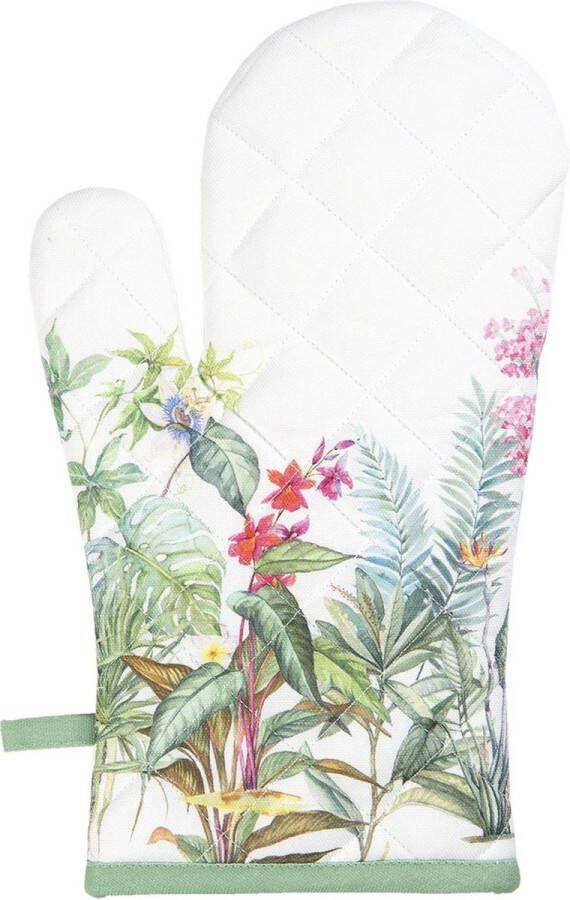 Clayre & Eef Ovenwant 18x30 cm Wit Groen Katoen Jungle Botanics Ovenhandschoen