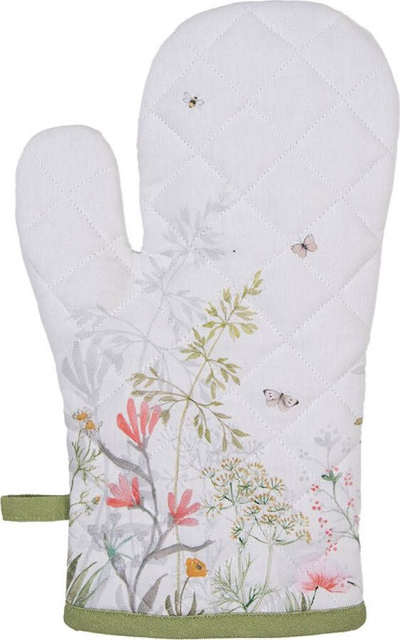Clayre & Eef Ovenwant 18x30 cm Wit Katoen Bloemen Wit