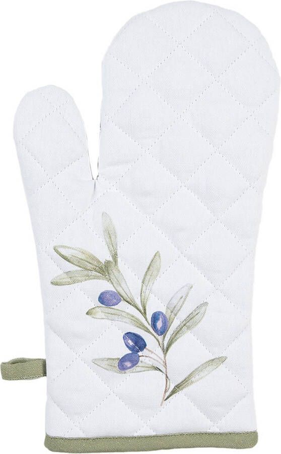 Clayre & Eef Ovenwant 18x30 cm Wit Katoen Olijven Wit