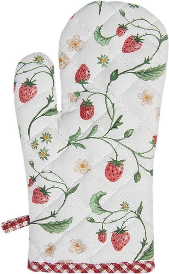 Clayre & Eef Ovenwant 18x30 cm Wit Rood Katoen Aardbeien Ovenhandschoen