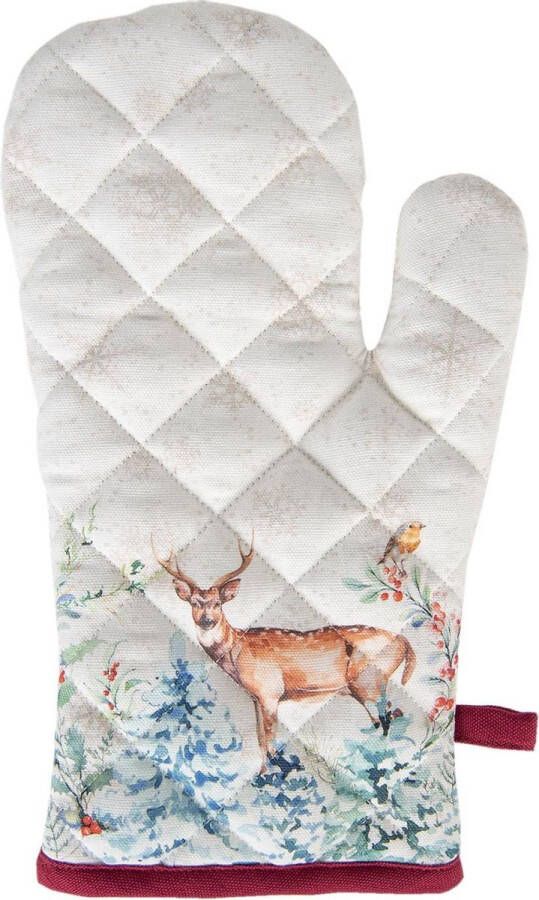 Clayre & Eef Ovenwant 18x30 cm Wit Rood Katoen Hert Ovenhandschoen