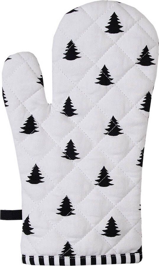 Clayre & Eef Ovenwant 18x30 cm Zwart Wit Katoen Kerstboom Ovenhandschoen Zwart Ovenhandschoen
