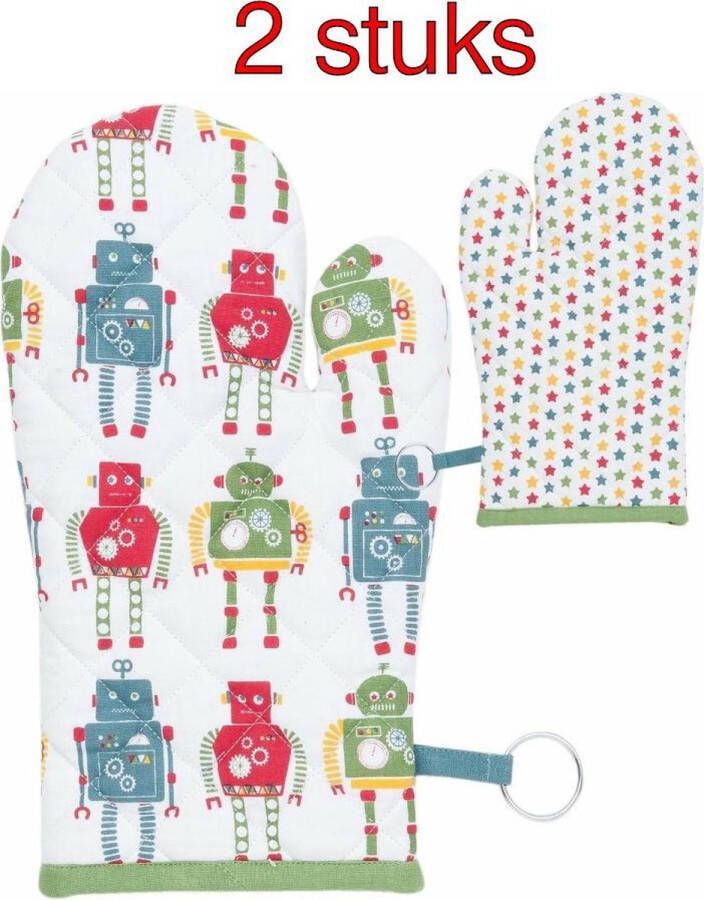 Clayre & Eef Ovenwanten Robots 100% Katoen 16 x 30 cm 2 stuks