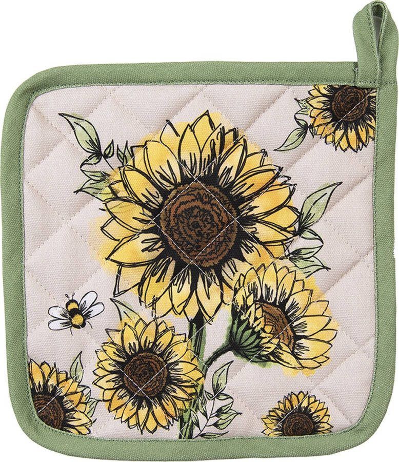 Clayre & Eef Pannenlap 20x20 cm Beige Geel Katoen Zonnebloemen Afgiet Pannenlap Beige Afgiet Pannenlap