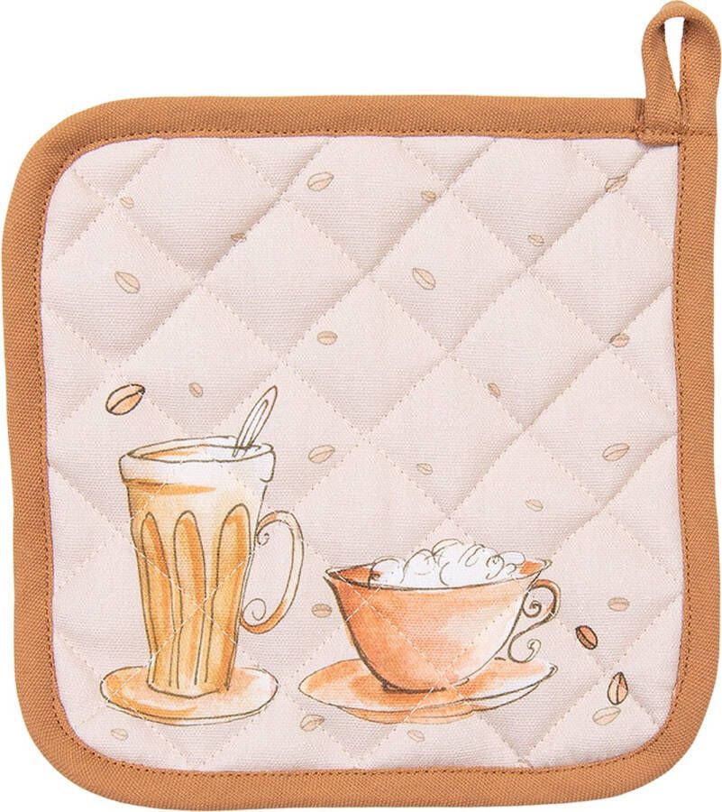 Clayre & Eef Pannenlap 20x20 cm Beige Katoen Croissant en koffie Afgiet Pannenlap Beige Afgiet Pannenlap