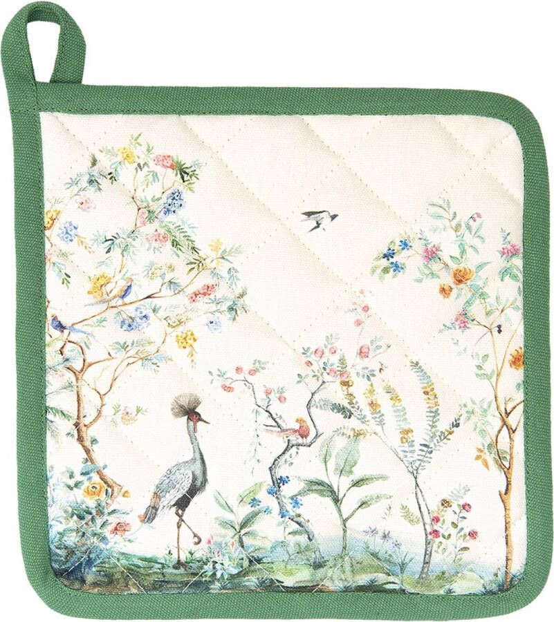 Clayre & Eef Pannenlap 20x20 cm Beige Katoen Vierkant Tropisch motief Afgiet Pannenlap