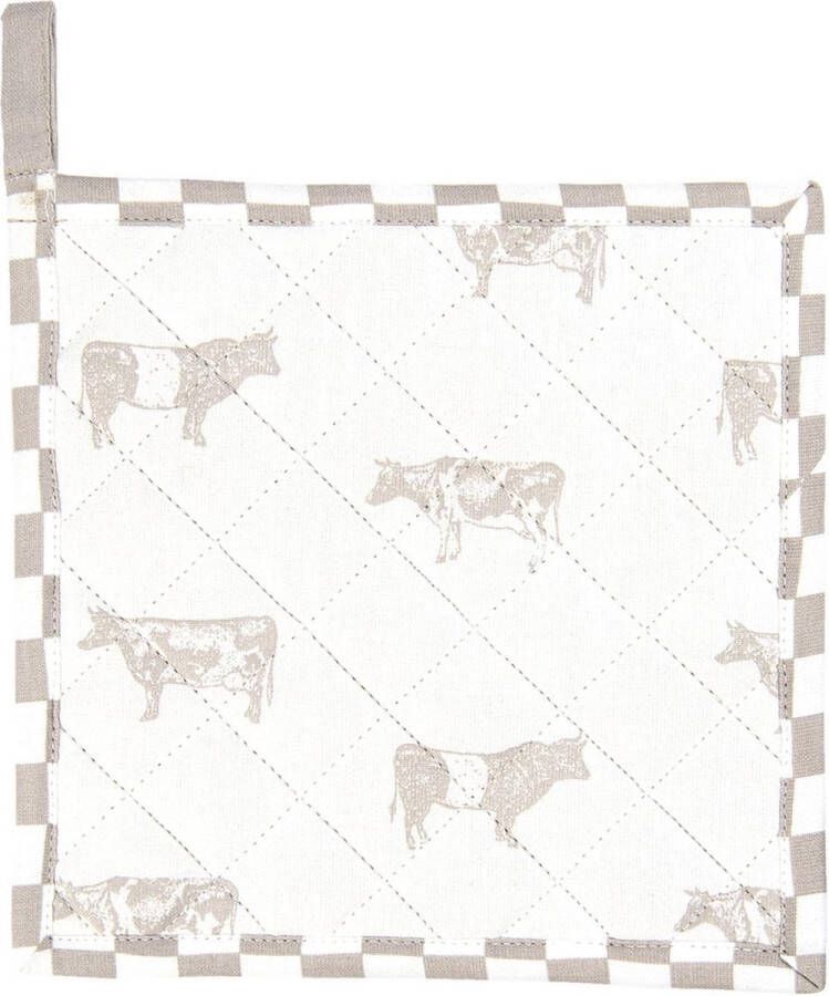 Clayre & Eef Pannenlap 20x20 cm Beige Wit Katoen Vierkant Koeien Afgiet Pannenlap Afgiethulp Pannenlap
