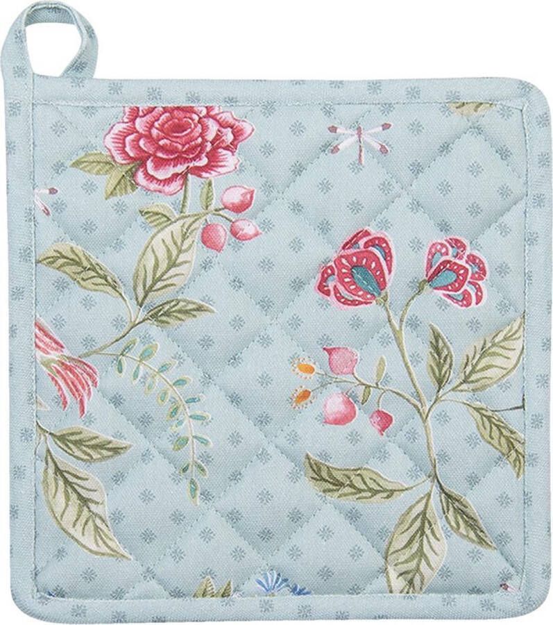 Clayre & Eef Pannenlap 20x20 cm Blauw Groen Katoen Vierkant Bloemen Afgiet Pannenlap