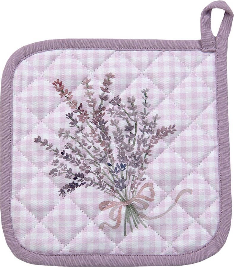 Clayre & Eef Pannenlap 20x20 cm Paars Wit Katoen Vierkant Lavendel Afgiet Pannenlap Paars Afgiet Pannenlap
