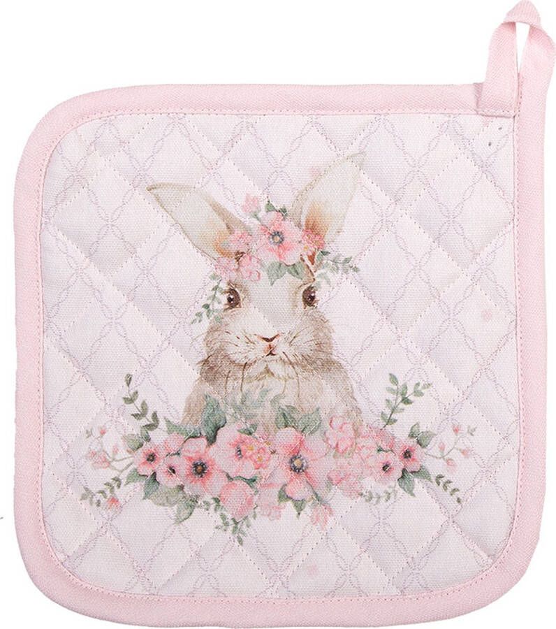 Clayre & Eef Pannenlap 20x20 cm Roze Katoen Vierkant Konijn Roze