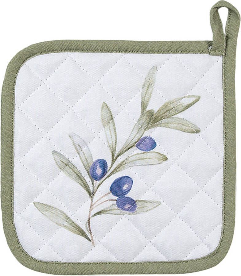 Clayre & Eef Pannenlap 20x20 cm Wit Katoen Olijven Wit