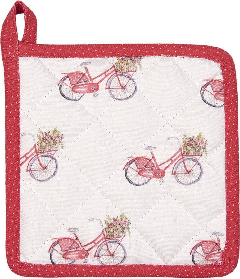 Clayre & Eef Pannenlap Kind 16x16 cm Rood Wit Katoen Vierkant Fiets Moeder dochter
