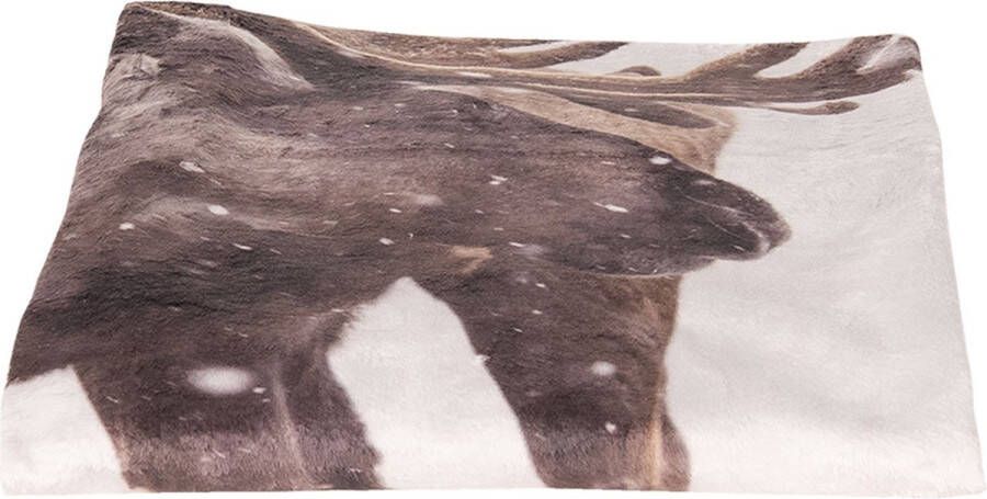 Clayre & Eef Plaid 130*170 cm Bruin Polyester Rendier Rechthoek Deken Kleed Dekentje DekenKleedDekentje