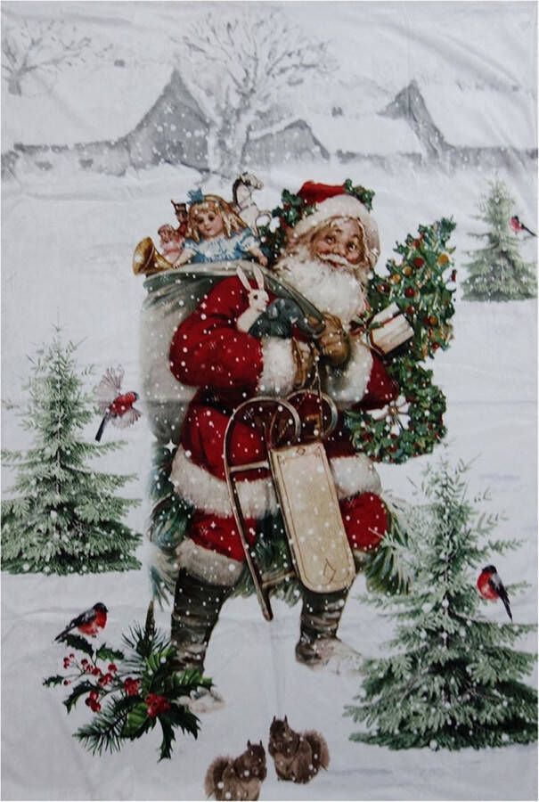 Clayre & Eef Plaid 130*170 cm Meerkleurig Polyester Kerstman Rechthoek Deken Kleed Dekentje DekenKleedDekentje