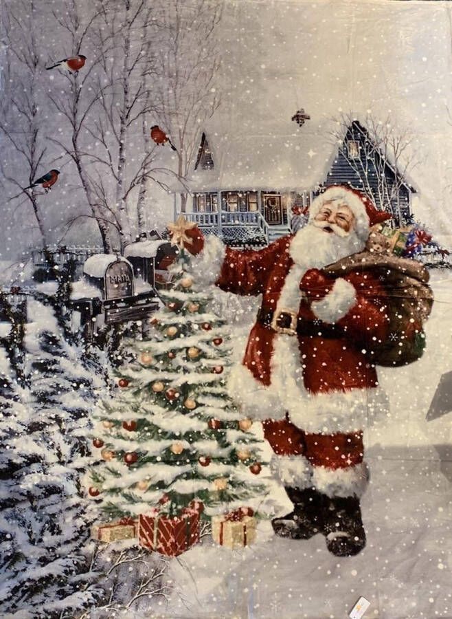 Clayre & Eef Plaid 130*170 cm Meerkleurig Polyester Kerstman Rechthoek Deken Kleed Dekentje DekenKleedDekentje
