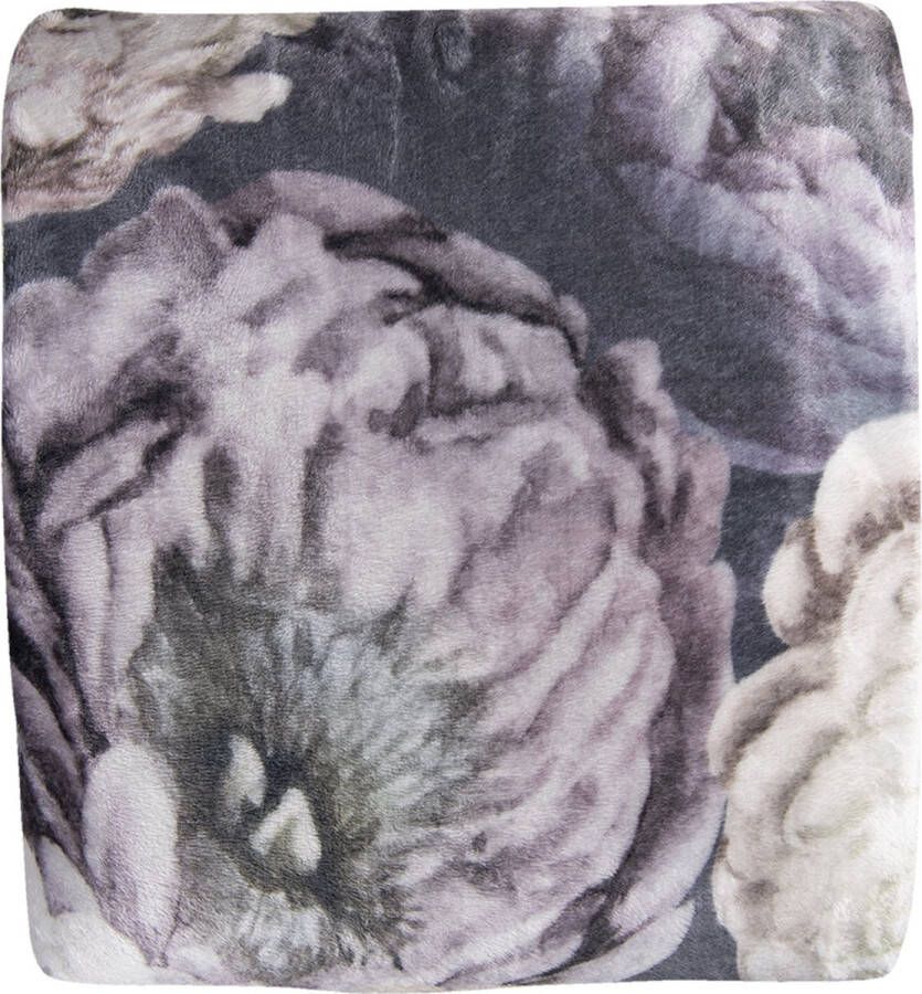 Clayre & Eef Plaid 130*180 cm Zwart Geel Paars Polyester Rechthoek Bloemen Deken Kleed Dekentje