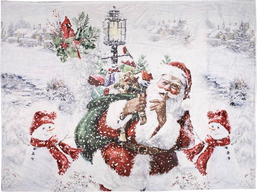 Clayre & Eef Plaid 130x170 cm Wit Rood Polyester Kerstman Deken Wit Deken