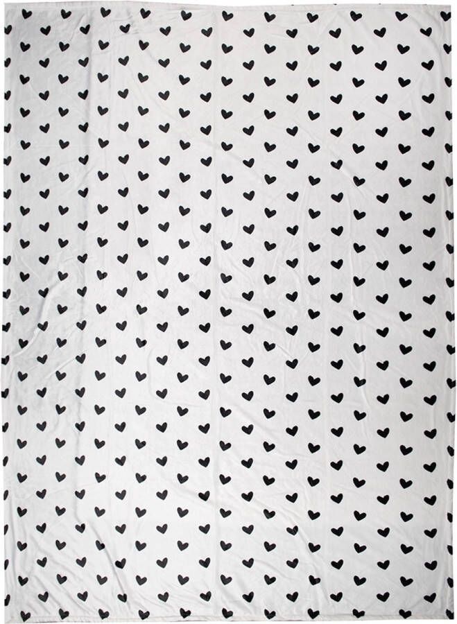 Clayre & Eef Plaid 130x170 cm Wit Zwart Polyester Deken Wit Deken