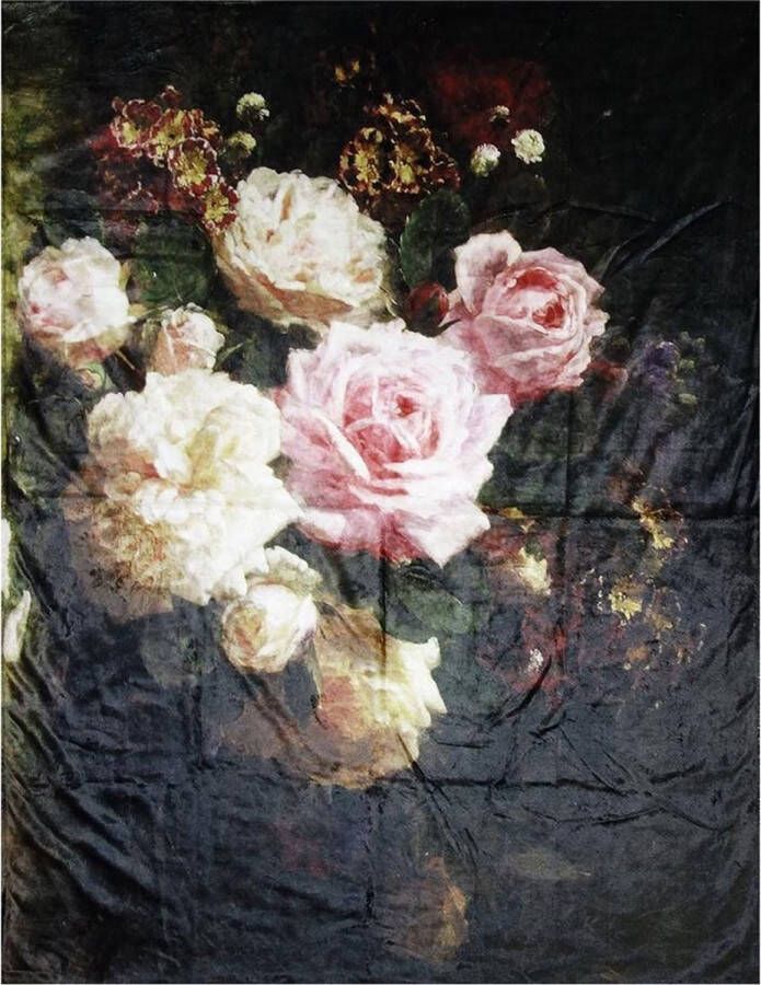 Clayre & Eef Plaid 130x170 cm Zwart Roze Polyester Rechthoek Bloemen Deken Zwart Deken