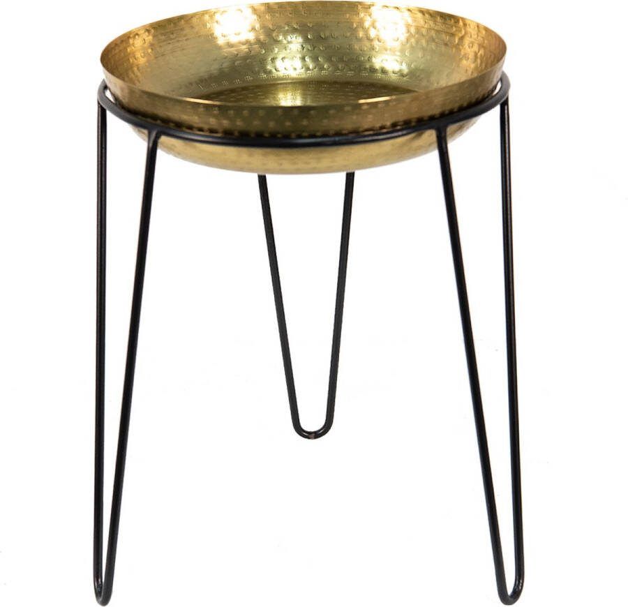 Clayre & Eef Plantenstandaard 30x21x39 Cm Goudkleurig Zwart Ijzer Plantentafel Bijzettafel Goudkleurig Plantentafel