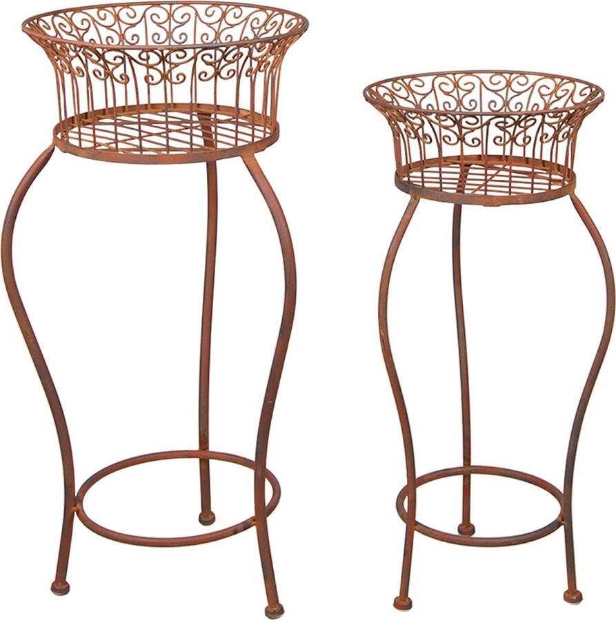 Clayre & Eef Plantenstandaard Set Van 2 Ø 33x69 Ø 29x62 Cm Bruin Ijzer Planten Pot Plantenhouder Bruin Planten Pot
