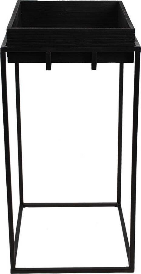 Clayre & Eef Plantentafel 31x31x65 cm Zwart IJzer Hout Vierkant Bijzettafel