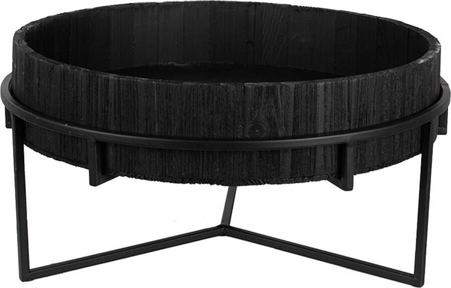 Clayre & Eef Plantentafel Ø 41x20 cm Zwart IJzer Hout Rond Bijzettafel