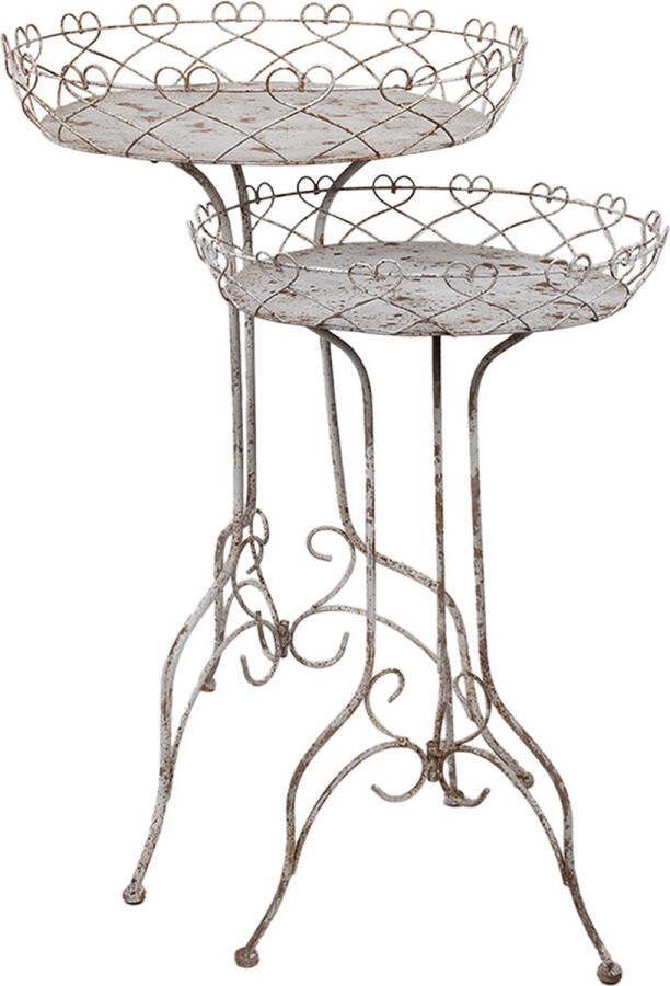 Clayre & Eef Plantentafel Set van 2 Ø 52x84 Ø42x66 cm Wit Bruin IJzer
