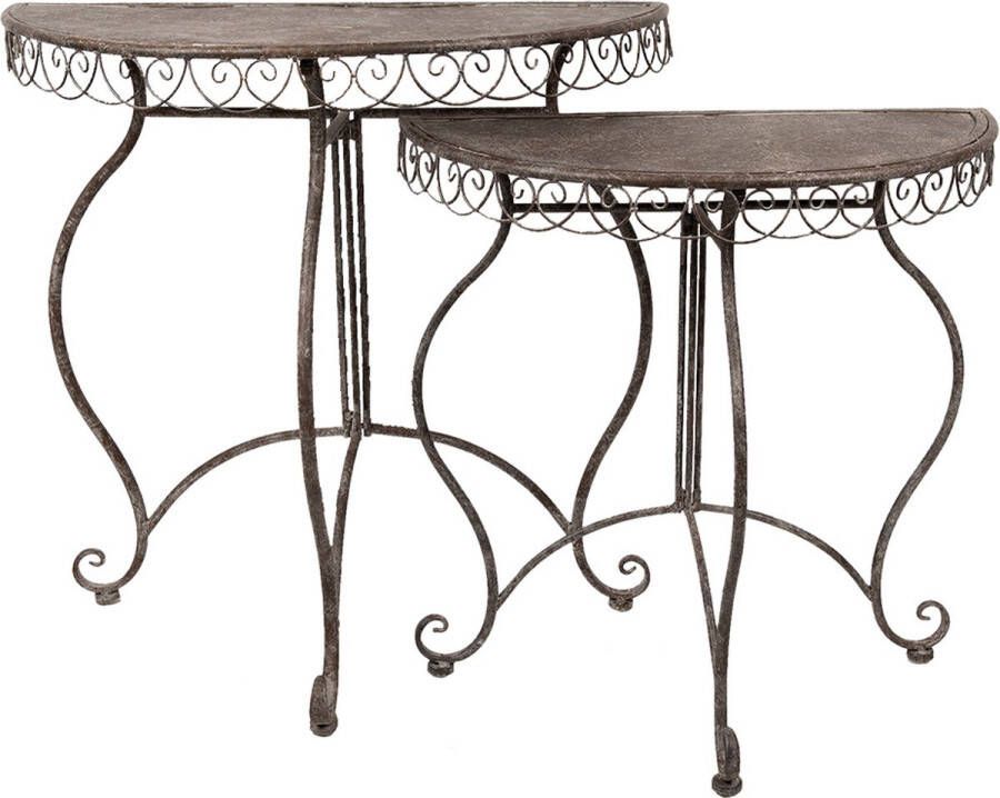 Clayre & Eef Plantentafel Set van 2 76x38x75 64x32x65 cm Bruin IJzer Halfrond