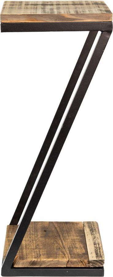 Clayre & Eef Plantentafeltje 18x18x45 Cm Bruin Hout Ijzer Plantenstandaard Plantenbankje Plantenplateau Bruin