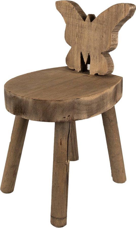 Clayre & Eef Plantentafeltje 18x19x34 cm Bruin Hout Vlinder Plantenstandaard