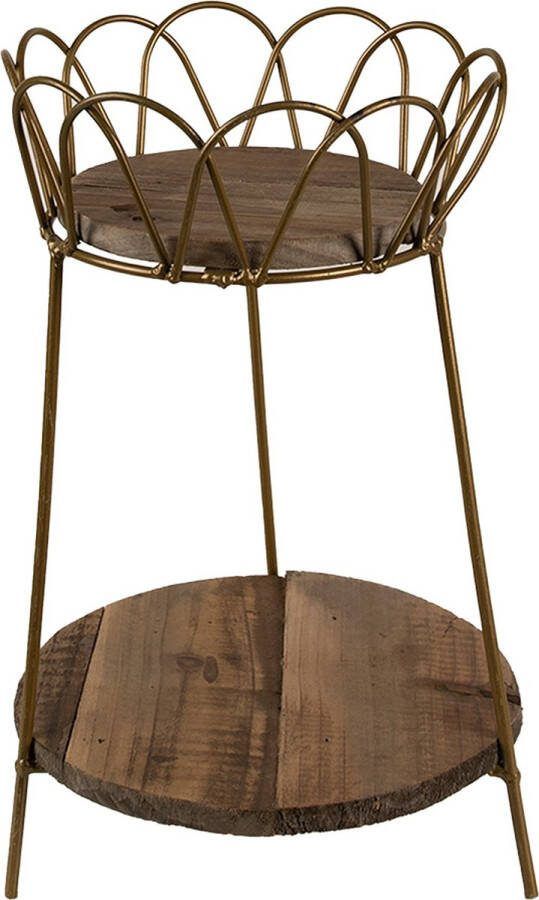 Clayre & Eef Plantentafeltje Ø 21x32 cm Goudkleurig Bruin Ijzer Hout Plantenstandaard
