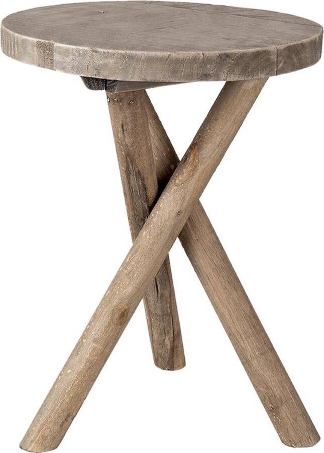 Clayre & Eef Plantentafeltje Ø 24x32 Cm Bruin Hout Rond Plantenstandaard Plantenbankje Plantenplateau Bruin