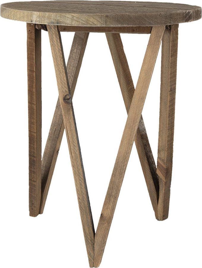 Clayre & Eef Plantentafeltje Ø 30x36 cm Bruin Hout Rond Plantenstandaard