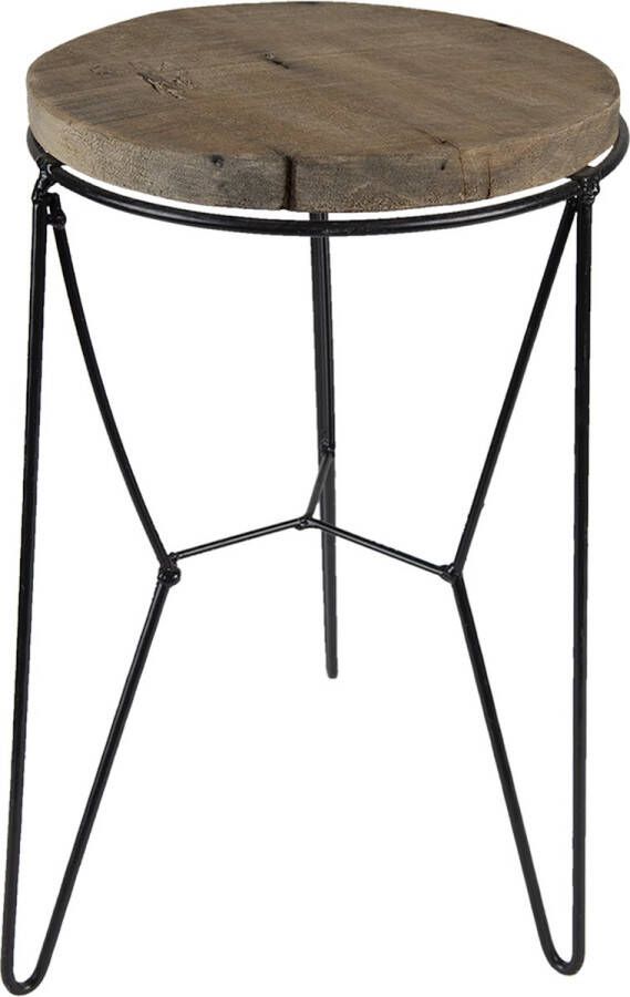 Clayre & Eef Plantentafeltje 32 Cm Bruin Hout Rond Plantenstandaard Plantenbankje Plantenplateau Bruin Plantenstandaard