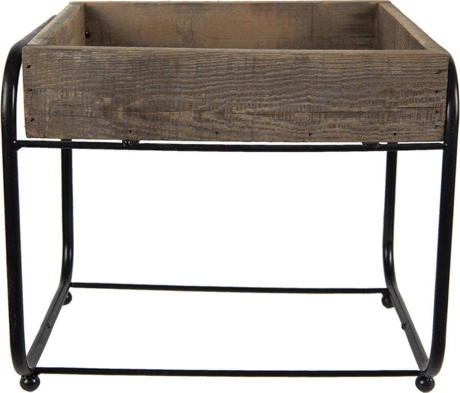 Clayre & Eef Plantentafeltje 32x26x27 Cm Bruin Hout Ijzer Plantenstandaard Plantenbankje Plantenplateau Bruin