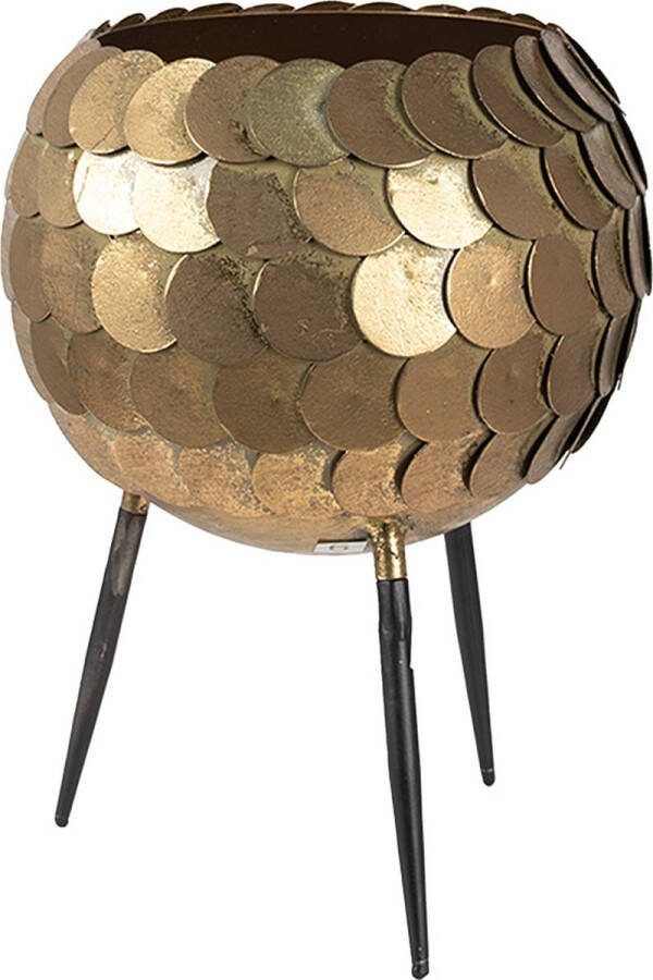 Clayre & Eef Planthouder Ø 22x28 cm Goudkleurig Zwart Ijzer Rond Bloempot op Poten