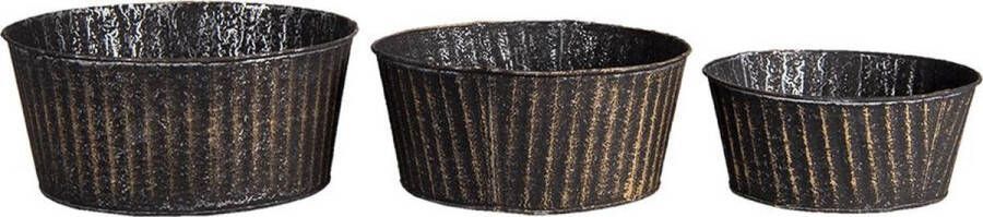 Clayre & Eef Zwarte Planthouder Ø 24*11 Ø 21*10 Ø 19*8 Cm (Set 3) 6y4625