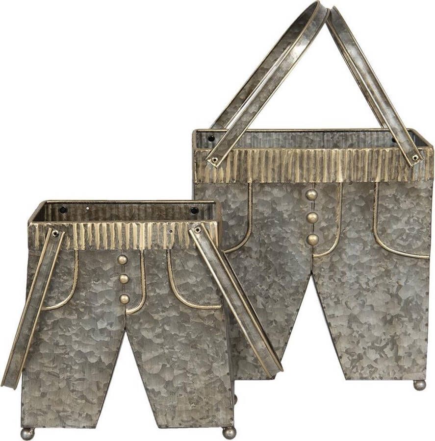 Clayre & Eef Plantenstandaard Set Van 2 28x15x30 50 Cm Grijs Ijzer Rechthoek Planten Pot Plantenhouder Grijs Planten