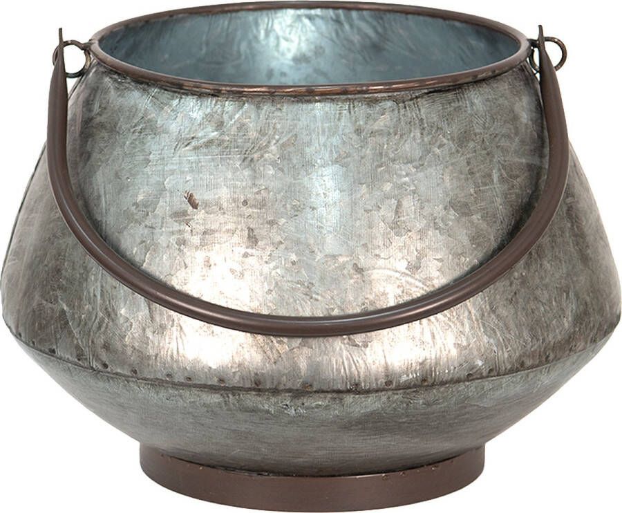 Clayre & Eef Bloempot ø 28x19 Cm Grijs Metaal Bloempot Binnen Plantenpot Plant Pot Grijs Bloempot Binnen Plantenpot