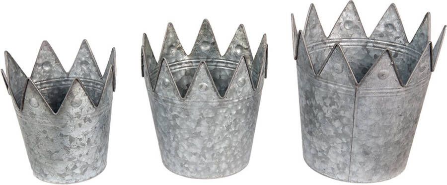 Clayre & Eef Bloempot Set Van 3 Ø 29 Ø 25 Ø 21 Cm Grijs Metaal Plantenpot Plantenhouder Grijs Plantenpot Plantenhouder