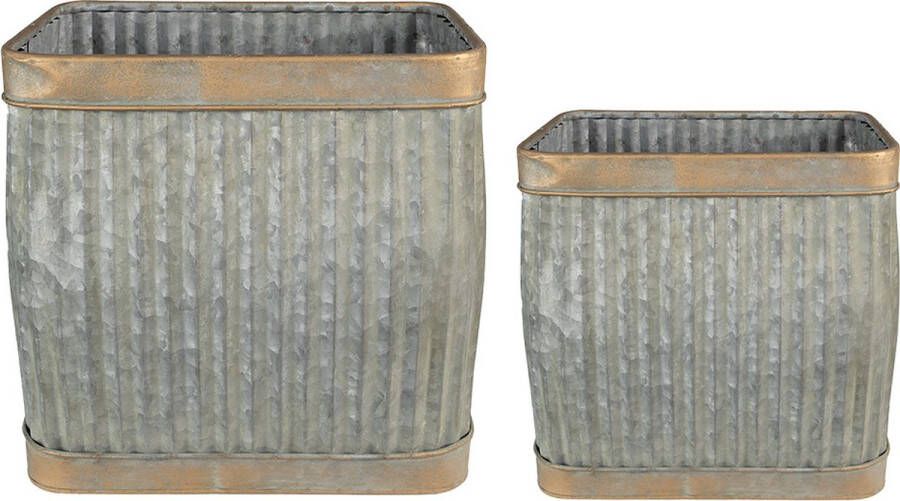 Clayre & Eef Planthouder 38x27x39 cm Grijs Metaal Rechthoek Bloempot Decoratie Pot