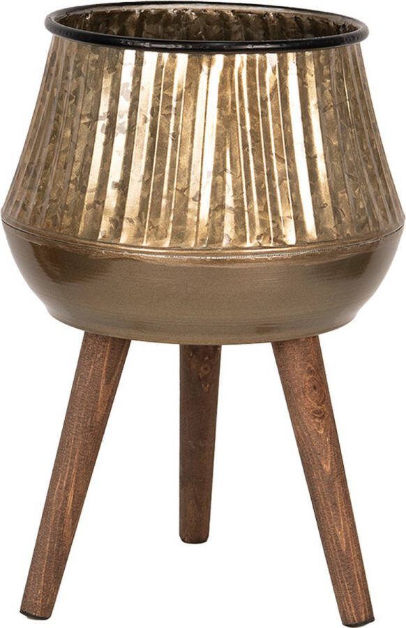 Clayre & Eef Planthouder 39 cm Koperkleurig Bruin Metaal Hout bloempot
