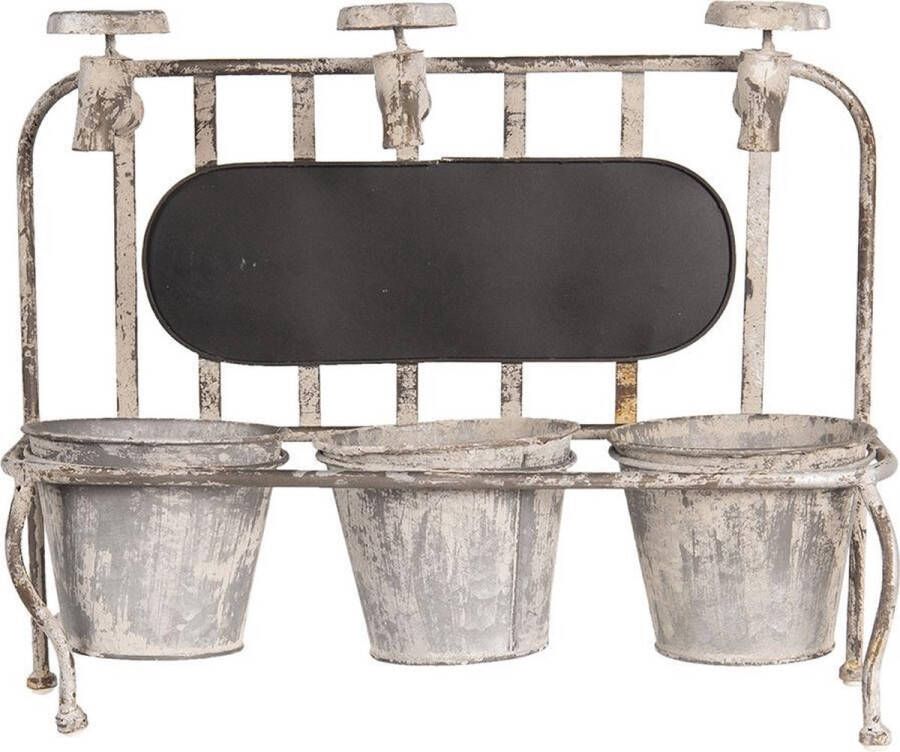 Clayre & Eef Plantenstandaard 42x15x33 Cm Grijs Ijzer Rechthoek Bloempot Plant Pot Plantenhouder Grijs Bloempot Plant